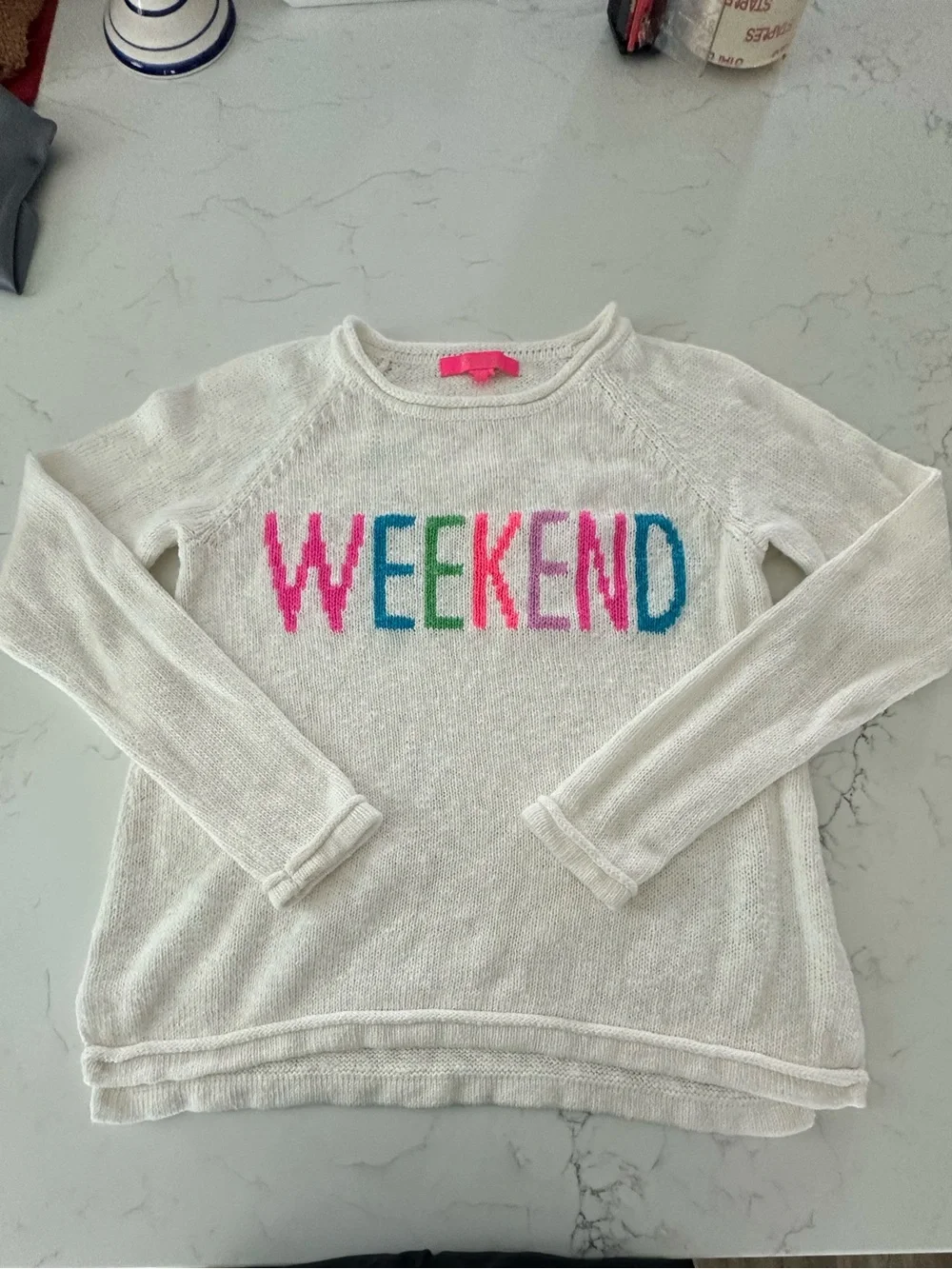 Lilly Pulitzer White Crewneck Sweater with Multicolor 